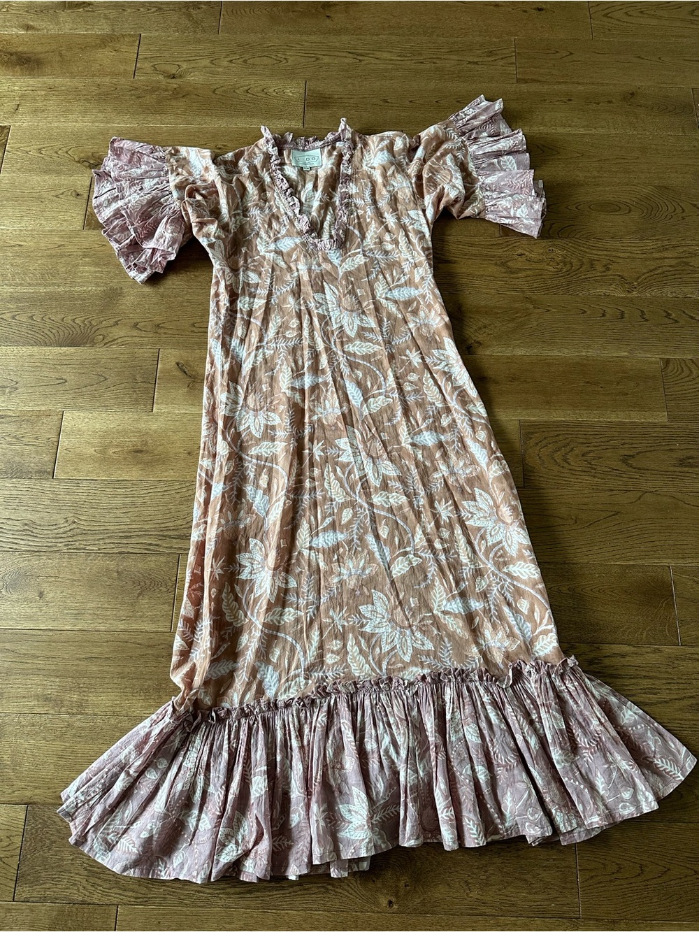 New NWOT LIDO MAXI FLORAL 100% Cotton Dress Ruffle Sleeves Sz S/M